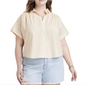 Universal Thread Tan Striped Split Neckline Blouse 4X